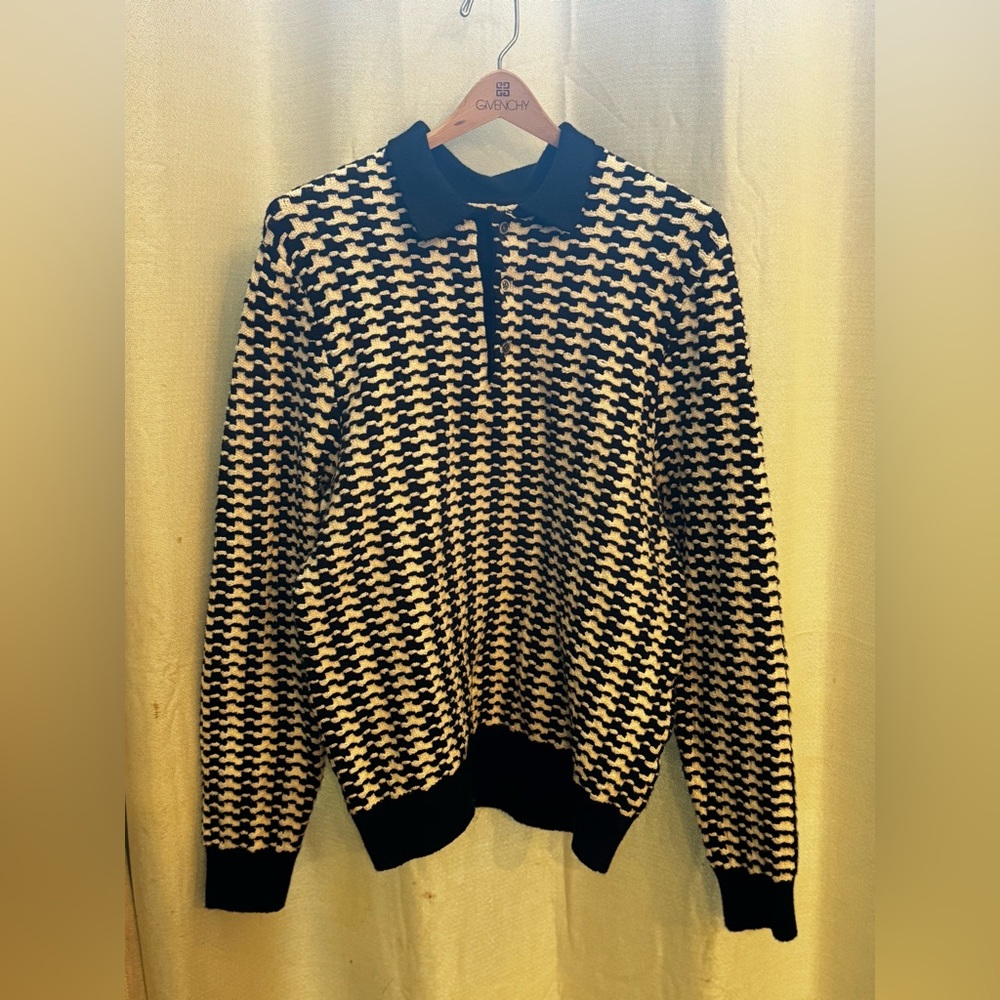 Aime Leon Dore long sleeve Houndstooth Knit Polo sz m large